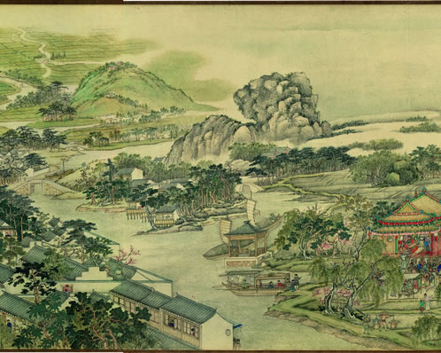 问康山;重门窈窕深藏,曲巷回环;正路转层台百折,堂开峰顶三楹,萧 | 清·董元恺 八六子 其
